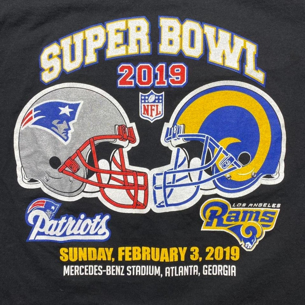 2019 Super Bowl Rams vs Patriots football shirt